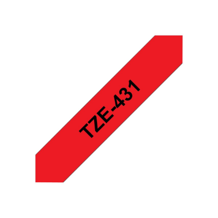 Brother | TZE-431 Laminated Tape | Black on Red | TZe | 8 m | 1.2 cm