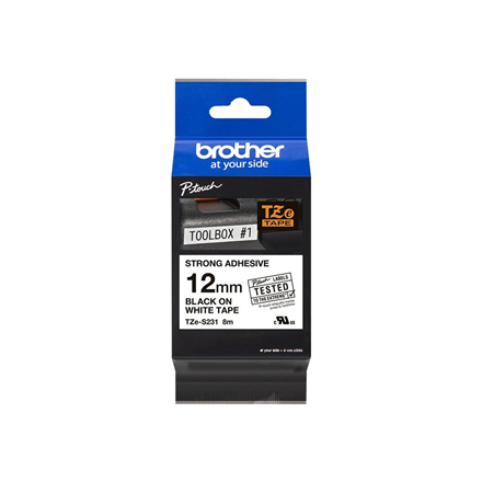 Brother TZ-S231 Strong Adhesive Laminated Tape Black on White TZe 8 m 1.2 cm