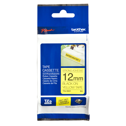 Brother TZe-S631 Strong Adhesive Laminated Tape Black on Yellow
