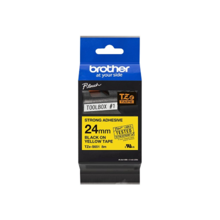 Brother | TZe-S651 Strong Adhesive Laminated Tape | Black on Yellow | TZe | 8 m | 2.4 cm