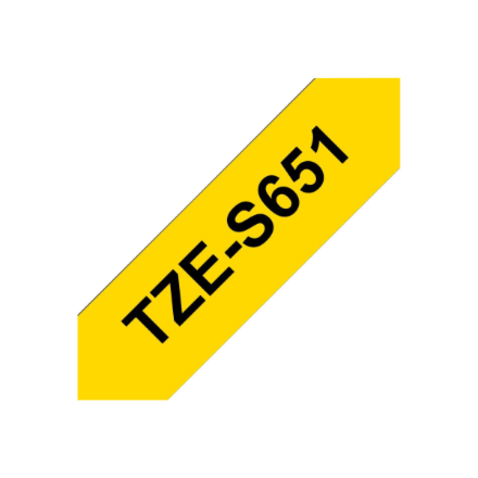 Brother | TZe-S651 Strong Adhesive Laminated Tape | Black on Yellow | TZe | 8 m | 2.4 cm