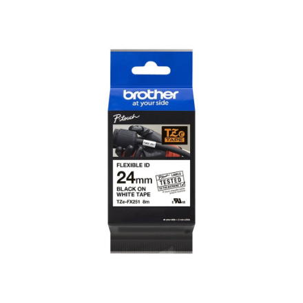 Brother | TZe-FX251 Flexible ID Laminated Tape | Black on White | TZe | 8 m | 2.4 cm