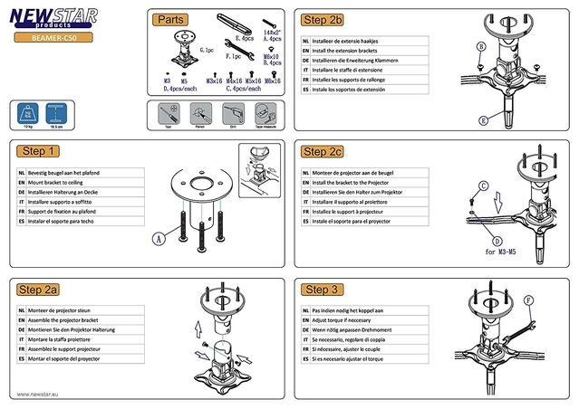 PROJECTOR ACC CEILING MOUNT/18.5CM BEAMER-C50 NEOMOUNTS