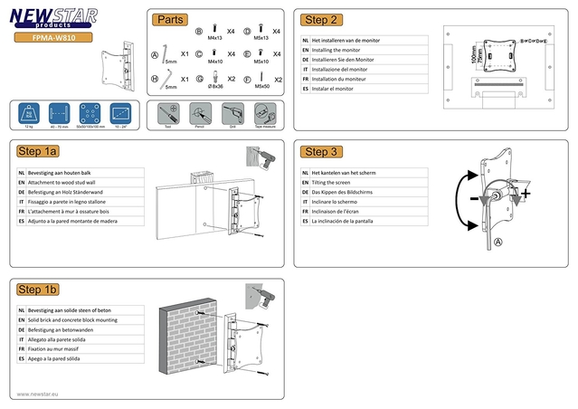 TV SET ACC WALL MOUNT SILVER/10-24" FPMA-W810 NEOMOUNTS