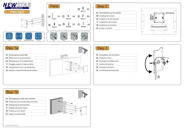 TV SET ACC WALL MOUNT SILVER/10-24" FPMA-W830 NEOMOUNTS