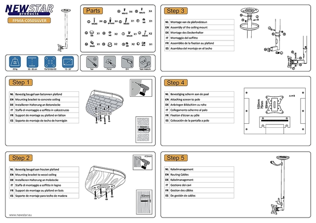 TV SET ACC CEILING MOUNT 10-30/FPMA-C050SILVER NEOMOUNTS