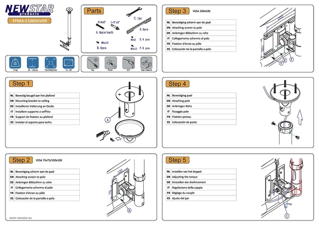 TV SET ACC CEILING MOUNT 10-26/FPMA-C100SILVER NEOMOUNTS