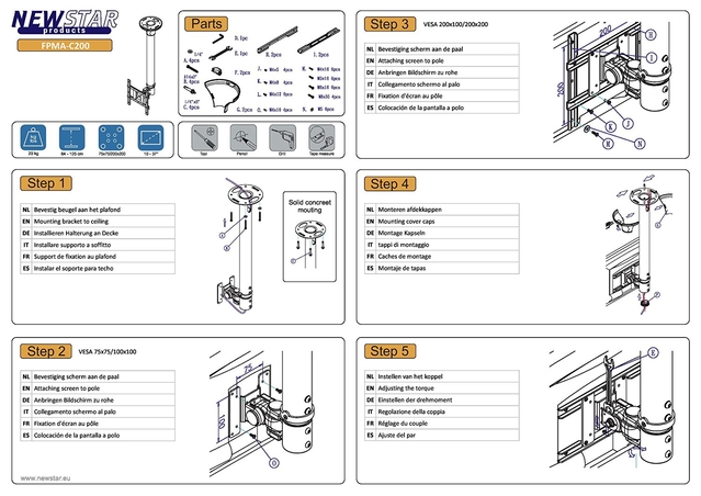 TV SET ACC CEILING MOUNT SILV./10-40" FPMA-C200 NEOMOUNTS