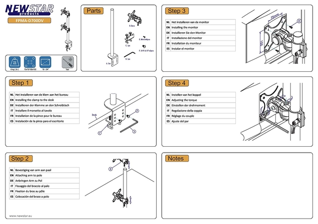 TV SET ACC DESK MOUNT BLACK/10-24" FPMA-D700DV NEOMOUNTS