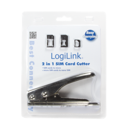 Logilink 2 in 1 SIM Card Cutter *For cutting of SIM cards into micro and nano format*Material: Stainless iron*For easy cutting of SIM cards*2x Nano-SIM cards
