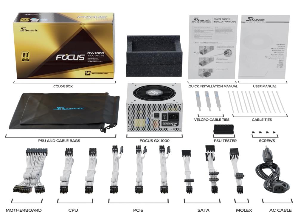 SEASONIC FOCUS GX White ATX 3 (2024) 1000 Watts Efficiency 80 PLUS GOLD