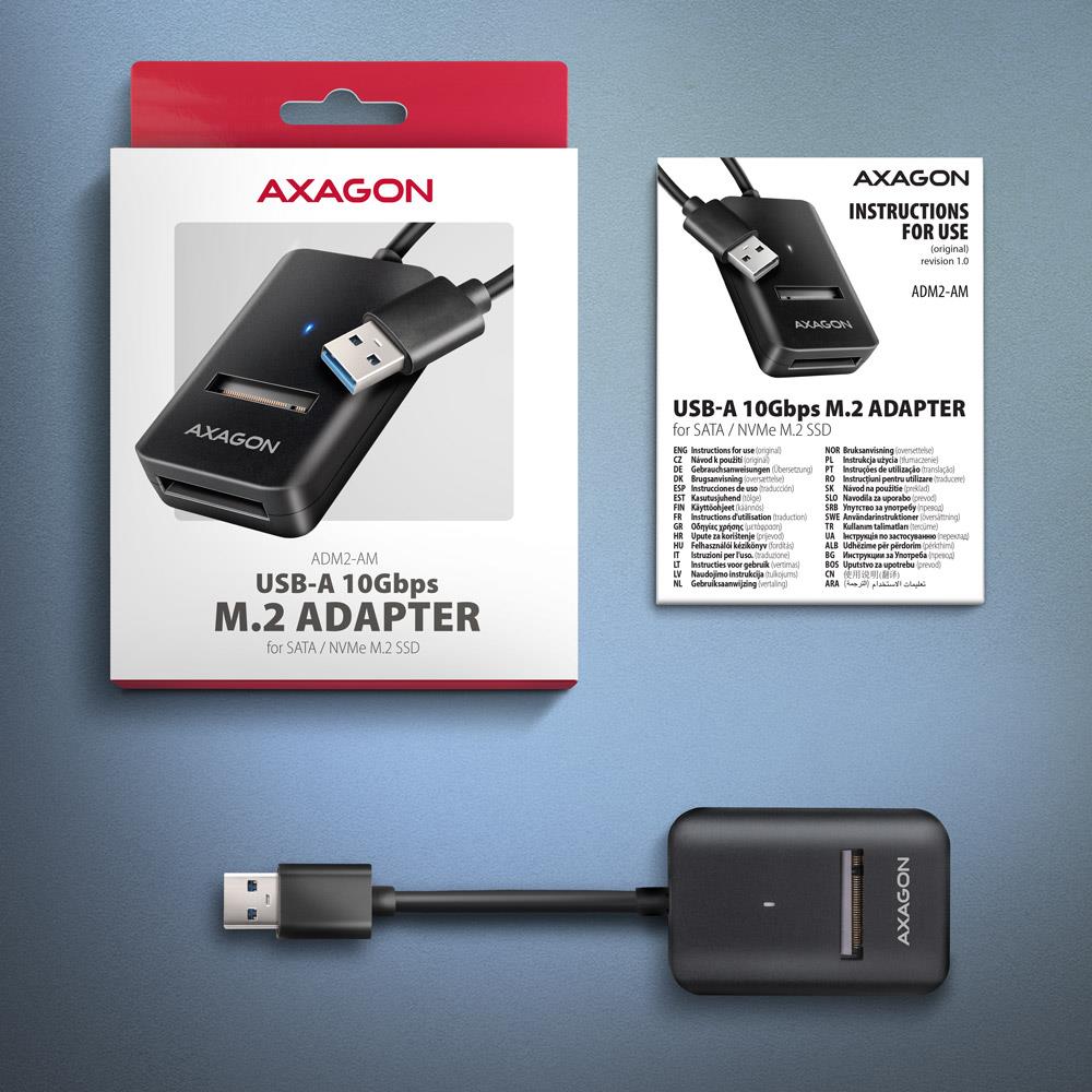 SSD ACC ADAPTER USB3.2/M.2/10GBPS 0.1M ADM2-AM AXAGON