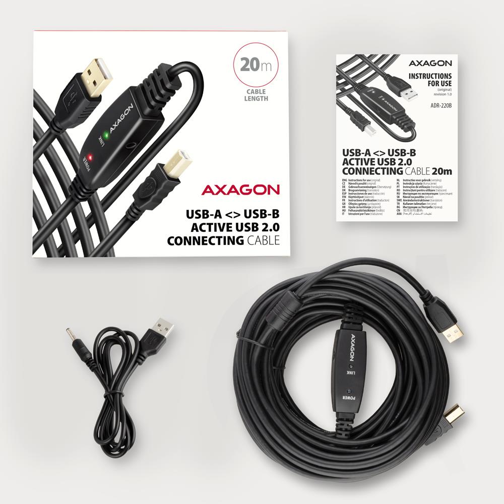 CABLE USB2.0 A-M/B-M ACTIVE/20M ADR-220B AXAGON