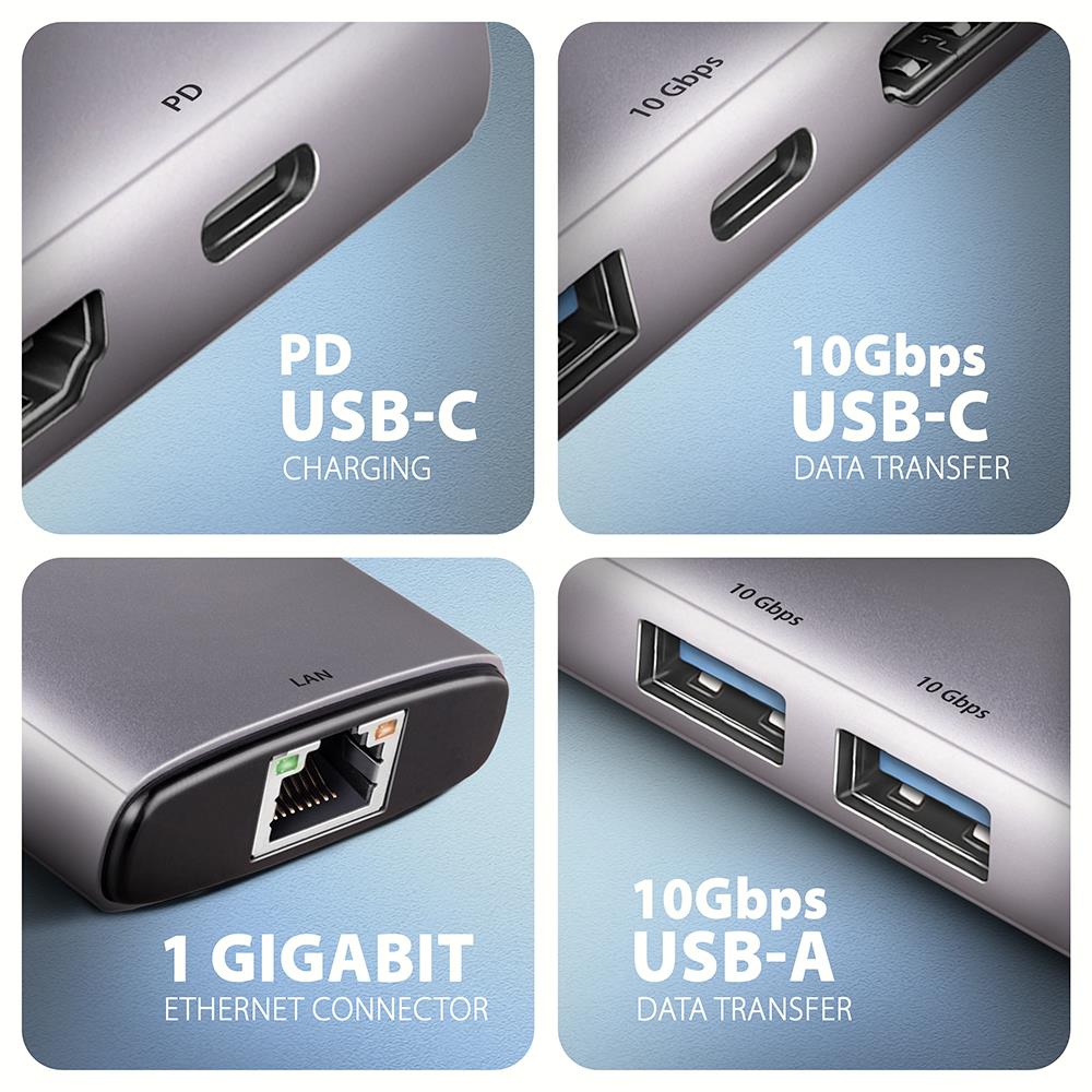 I/O HUB USB-C 6IN1 10GBPS/0.15M HMC-6G2L AXAGON