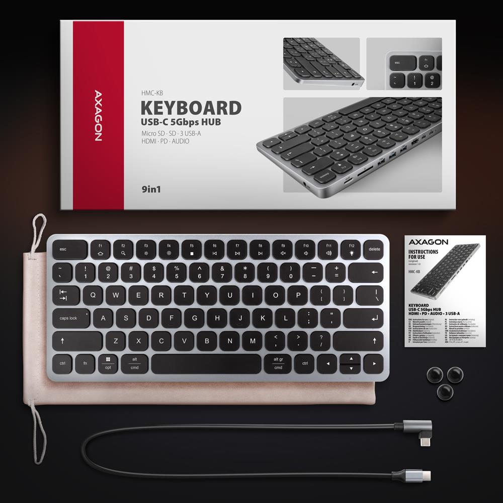 KEYBOARD + I/O HUB 9IN1/0.6M HMC-KB-US AXAGON