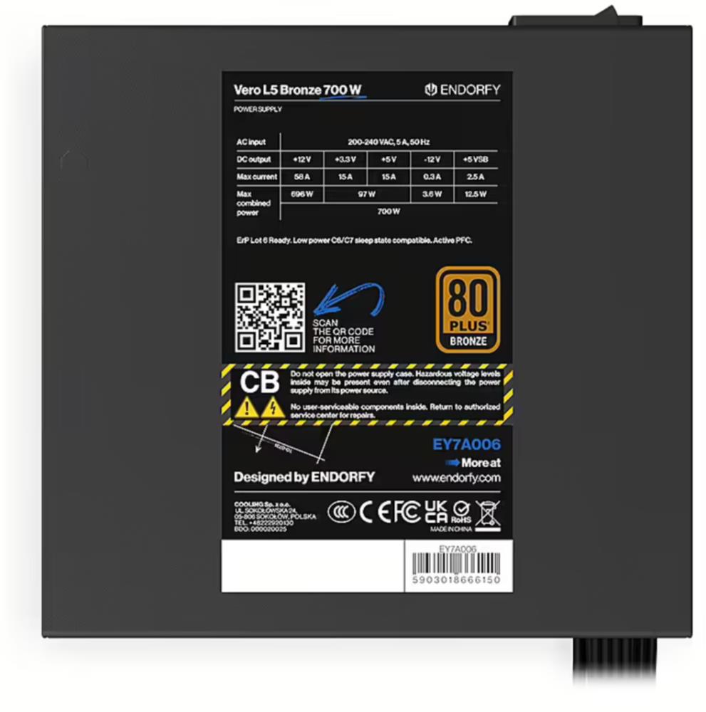 ENDORFY Vero L5 Bronze 700 W 700 Watts Efficiency 80 PLUS BRONZE