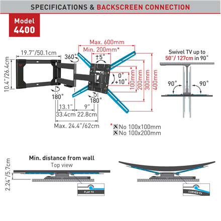 Barkan Flat/ Curved TV Wall Mount 4400 Wall mount