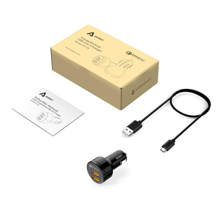 Aukey Car Charger 1.2-Port (USB type A) with Quick charge 3.0 CC-T8 Black