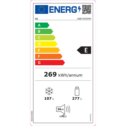 LG Refrigerator GBB72PZDMN Energy efficiency class E