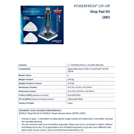 Bissell PowerFresh Lift Off steam Mop pads Kit 2 pc(s)