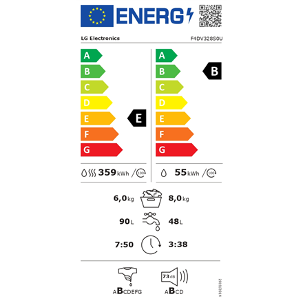 LG Washing Machine F4DV328S0U Energy efficiency class B