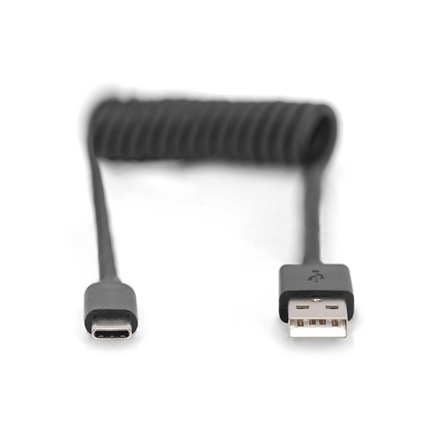 Digitus USB 2.0 Type A to USB C Spiral Cable AK-300430-006-S Black