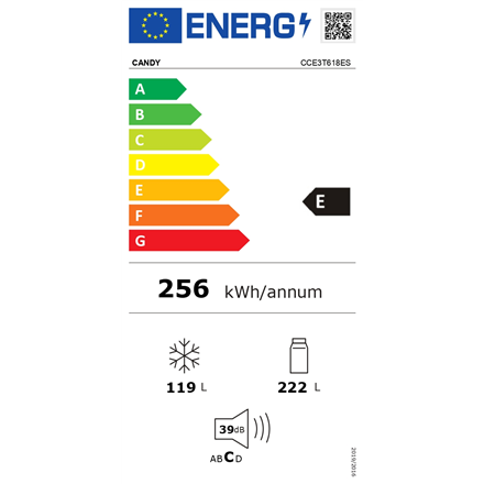 Candy Refrigerator CCE3T618ES Energy efficiency class E