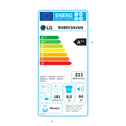 LG Dryer Machine RH80V3AV6N Energy efficiency class A++
