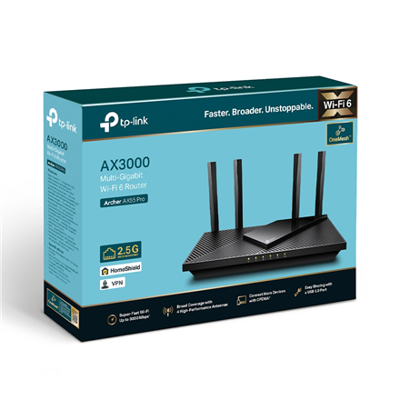 TP-LINK AX3000 Dual Band Gigabit Wi-Fi 6 Router Archer AX55 Pro  802.11ax