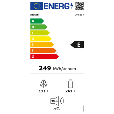 INDESIT Refrigerator LI9 S2E X Energy efficiency class E