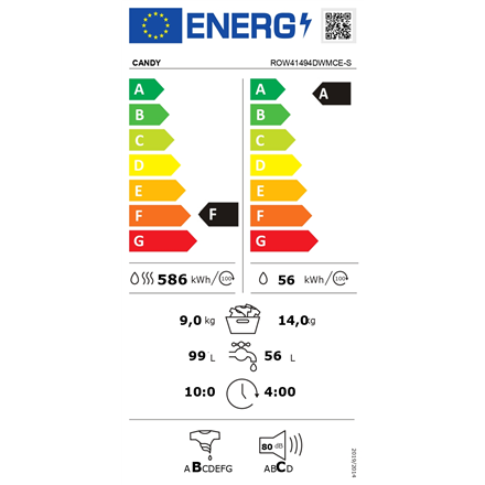 Candy Washing Machine with Dryer ROW41494DWMCE-S Energy efficiency class A