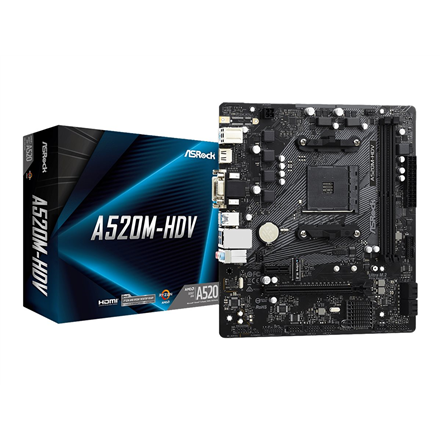 ASRock A520M-HDV Processor family AMD Processor socket AM4 DDR4 DIMM Memory slots 2 Supported hard d