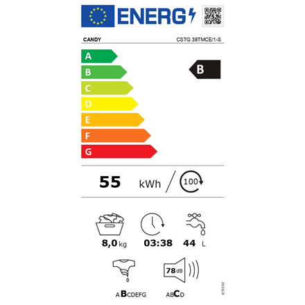 Candy Washing Machine CSTG 38TMCE/1-S Energy efficiency class B