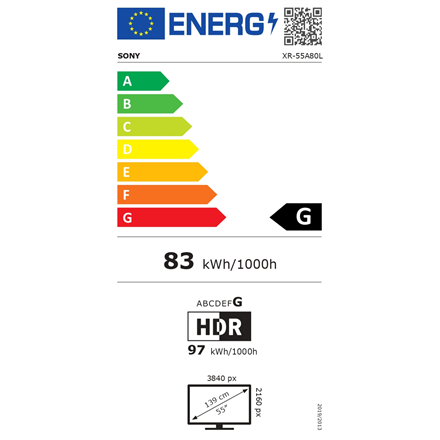 Sony | OLED TV | XR55A80L | 55" | Smart TV | Google TV | 4K UHD