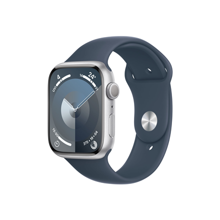 Apple Apple Watch Series 9 GPS 45mm Silver Aluminium Case with Storm Blue Sport Band - S/M