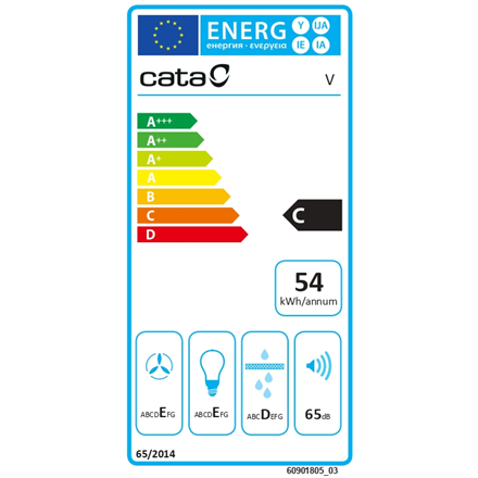 CATA Hood V-600 WH Wall mounted Energy efficiency class C Width 70 cm 420 m³/h Mechanical control L