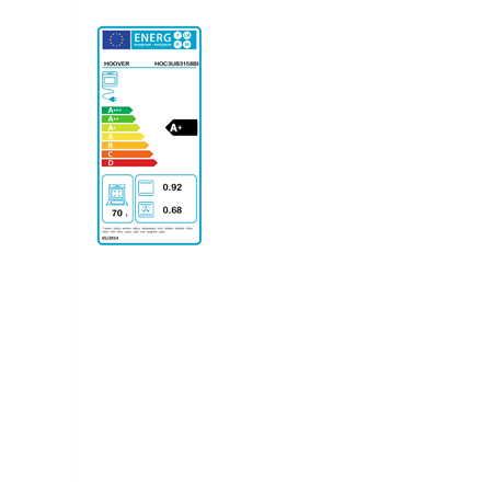 Hoover Oven HOC3UB3158BI 70 L Electric Hydrolytic Mechanical with digital timer Height 59.5 cm Width