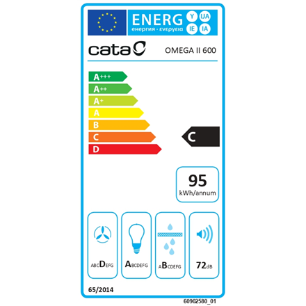 CATA | Hood | OMEGA 600 BK | Wall mounted | Energy efficiency class C | Width 60 cm | 645 m³/h | Mec