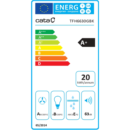 CATA | Hood | TFH 6630 BK /A | Telescopic | Energy efficiency class A+ | Width 60 cm | 605 m³/h | To