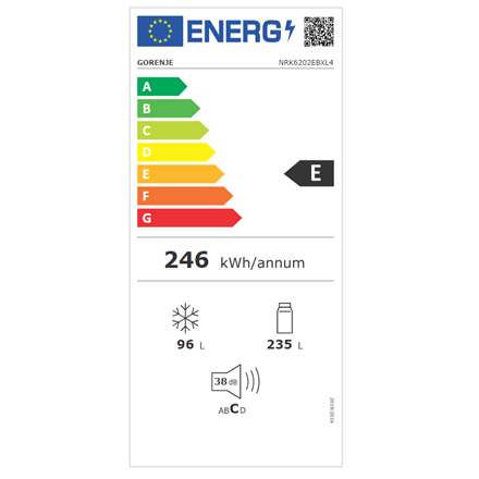 Gorenje | NRK6202EBXL4 | Refrigerator | Energy efficiency class E | Free standing | Combi | Height 2