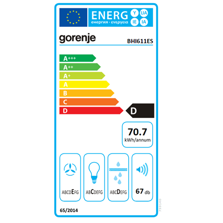 Gorenje Hood BHI611ES Telescopic Energy efficiency class D Width 53.4 cm 370 m³/h Mechanic LED Grey