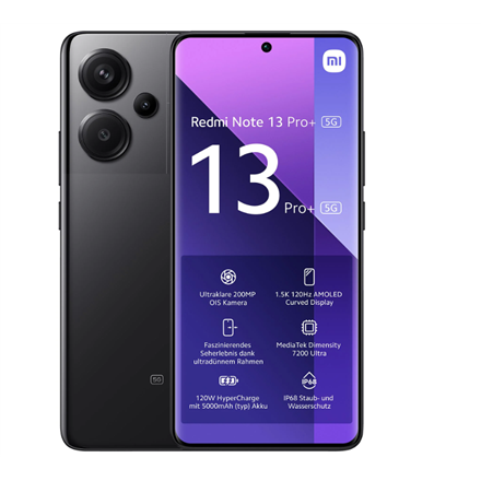 Xiaomi Redmi Note 13 Pro+ Midnight Black 6.67 " AMOLED 1220 x 2712 pixels Mediatek Dimensity 7200 Ul