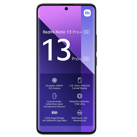 Xiaomi Redmi Note 13 Pro+ Midnight Black 6.67 " AMOLED 1220 x 2712 pixels Mediatek Dimensity 7200 Ul