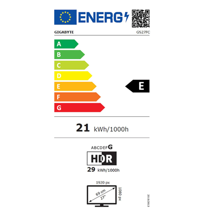 Gigabyte Gaming Monitor GS27FC EU 27 " VA 1 ms 250 cd/m² 180 Hz HDMI ports quantity 2