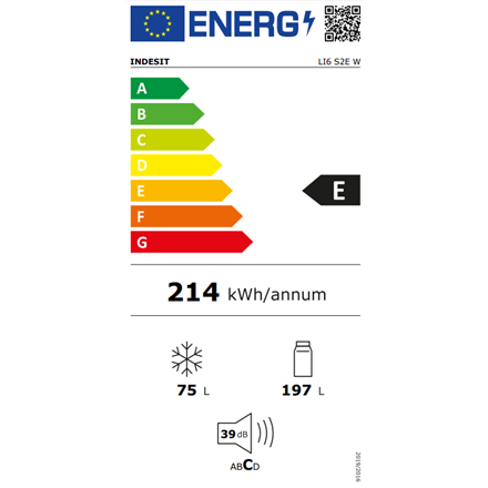 INDESIT Refrigerator | LI6 S2E W | Energy efficiency class E | Free standing | Combi | Height 158.8 