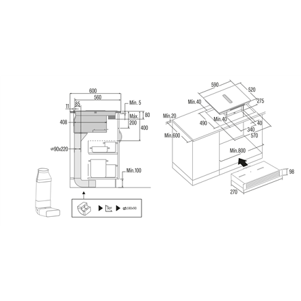 CATA | AS 600 | Induction hob with built-in hood | Number of burners/cooking zones 4 | Touch | Timer