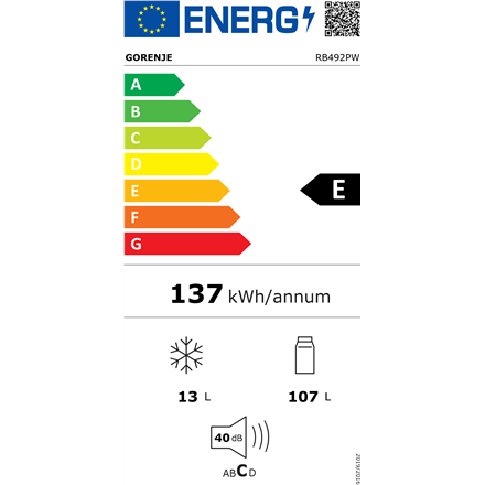 Gorenje | Refrigerator | RB492PW | Energy efficiency class E | Free standing | Larder | Height 84.5 