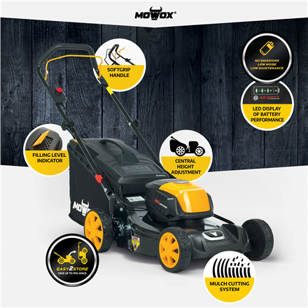 MoWox | 40V Comfort Series Cordless Lawnmower | EM 4140 PX-Li | Mowing Area 400 m² | 4000 mAh | Bat