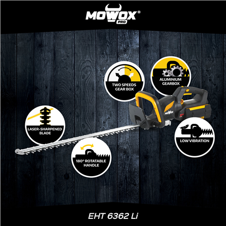 MoWox | 62V Excel Series Hand Held Battery Hedge Trimmer With Rotating Handle EHT 6362 Li Cordless