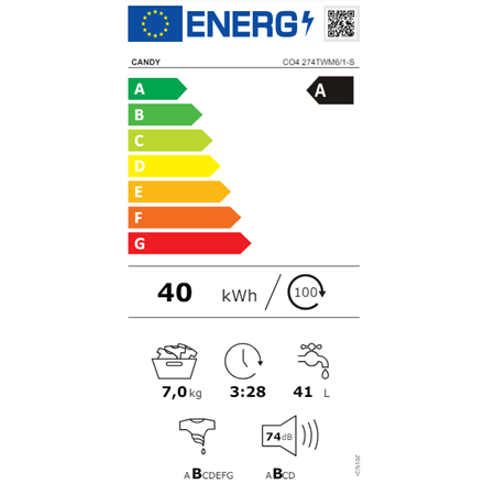 Candy | Washing Machine | CO4 274TWM6/1-S | Energy efficiency class A | Front loading | Washing capa